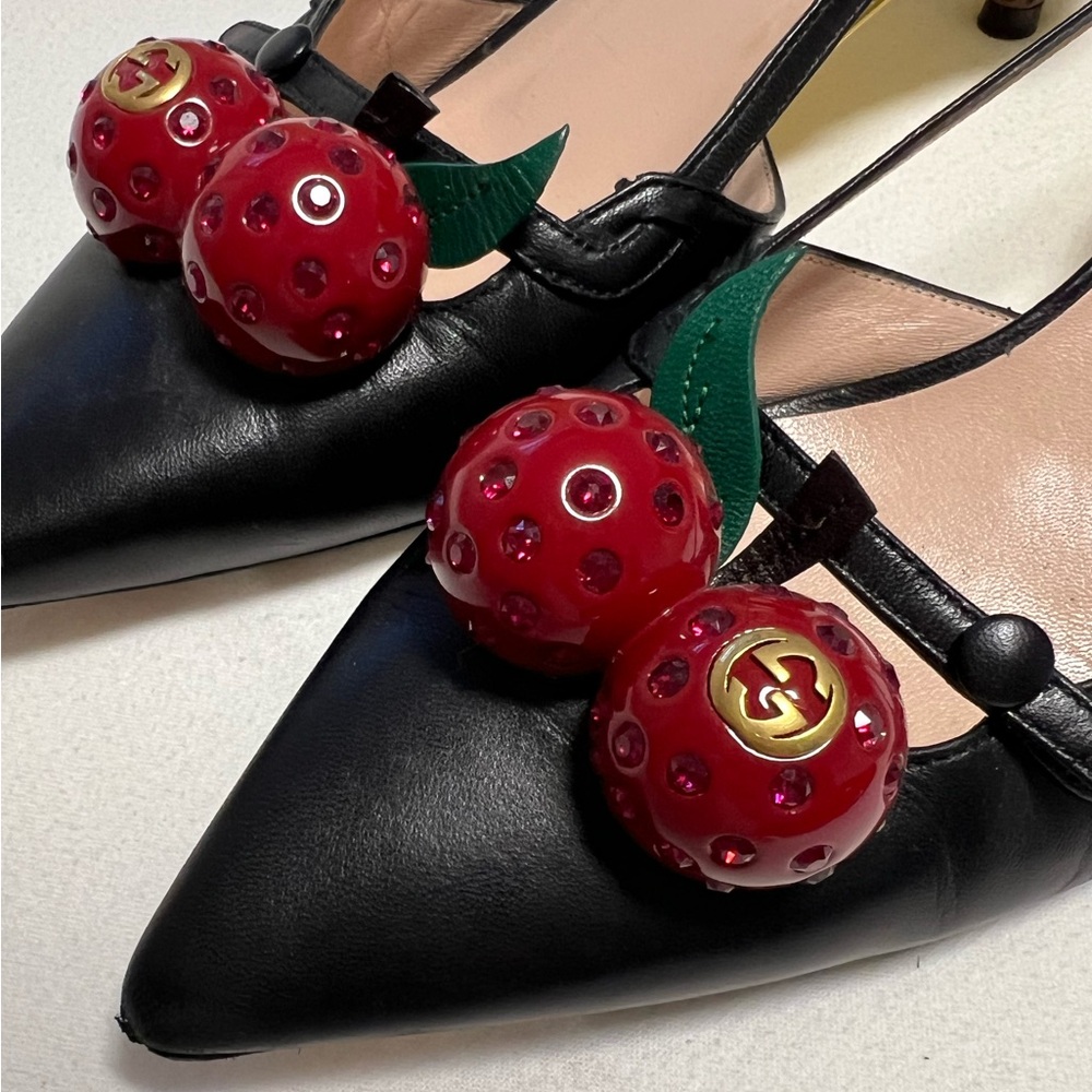 Gucci Black Heels with Red Cherry Accents